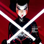 "Hideous and Perfect" -albumin kannessa verenpunainen tausta ja sen keskekllä ihmistä muistuttava mustaan nahka-asuun pukeutunut hahmo, jolla kädessä ristiin asetetut kaksi valkoista valosauvaa.