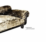 Valokuva valkoisesta taustasta, jonka vasemmassa laidassa näkyy puolikas kangaspäällysteisestä sohvasta. Sohvan oikealla puolella jalan juuressa lukee pienellä mustalla präntillä Mnemonicin ja albumin "Denkmodell" nimi.