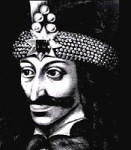 Draculan, eli Vlad Seivästäjän profiili mustavalkoisessa piirroskuvassa.