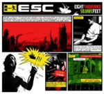 Eden Synthetic Corpsin albumin "Eight Thousand Square Feet" etukannessa näkyy sarjakuvamainen piirros jonkinlaisista seikkailijoista ja toimintaa täynnä olevista kohtauksista. Kuvan vasemmassa yläkulmassa lukee valkoisella ESC.