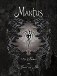 "Die Hochzeit von Himmel und Hölle" -albumin etukannessa harmaasävyinen piirros tai maalaus jonkinlaisesta tribaalikuviosta, jonka yläosassa valkoisella värillä Mantus-sana.