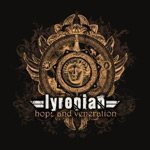 Lyronianin ruskeasävyinen "Hope And Veneration" -EP. Sen etukannessa näkyy koristeellinen symboli, jonka alapuolella valkoisella värillä Lyronianin logo.