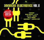 Musta pohjaväri, jonka päällä keltaisia virtakaapeleita muistuttavia piirroksia. Kuvan yläosassa lukee keltaisella ja valkoisella värillä kokoelman "Advanced Electronics Vol. 8" nimi ja vasemmassa yläkulmassa punaisen pallon sisällä pientä prä