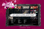 Saya's Cornetin nettisivujen etusivusta otettu kuva. Kuvassa vaaleanpunainen pohjaväri ja sen keskellä tummanharmaa laatikko, jossa kuvia ja tekstiä.