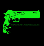 Musta pohjaväri ja sen päällä pistoolin siluetti myrkynvihreällä värillä. Pistoolin alla lukee The Pussybats ja "Pussypussybangbang".