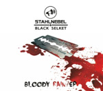 "Bloody Rain" -EP:n etukannessa valokuva partakoneen terästä, joka verenpunaisen nesteen peittämä ja tuhrima. Kuvan yläosassa Stahlnebel & Black Selketin logo.
