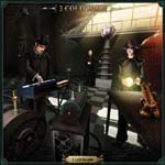 Valokuva tai piirros muusikoista soittamassa salissa instrumenttejaan.