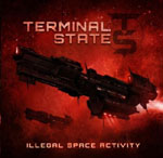 Tummanpunainen kuva futuristisista avaruusaluksista punaista taustaa vasten. Kuvan yläosassa Terminal Staten.