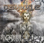 Piirros naisihmisestä, jolla hiukset pystyssä ja tulessa. Kuvan yläosassa Psykkle-logo. Alaosassa lukee "Mother Monoxide" ilman lainausmerkkejä.