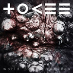 "World Peace Remixes" -albumin etukannessa rupuinen, kupliva, pahkurainen tekstuuri. Kuvan yläosassa valkoisella värillä erikoisesti muotoiltu Tokee-logo.