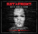 Tummanharmaata taustaa vasten epätarkka, pikselöity valokuva mieshahmon naamavärkistä. Kuvan yläosassa punaisella OST+FRONT-logo.