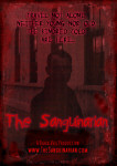 'The Sanguinarian' -elokuvan tummanpuhuva juliste, jossa miehen hahmo seisoo seinää vasten. Kuvan alaosassa lukee elokuvan nimi, yläosassa jonkinlainen englanninkielinen slogan.