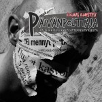 Harmaasävyinen valokuva ihmisen kasvoista, jotka peitetty sanomalehtipaperin suikaleilla.