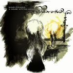 Valkoinen tausta, jota vasten vesiväreillä tai muutoin piirretty muodoton ja abstrakti kuva, jossa kellertävää, mustaa ja vihreää väriä sekaisin.