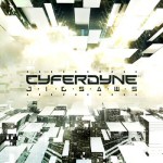 Futuristinen kuva, jossa valkoisia ja mustia kuutioita ja laatikoita Cyferdyne-logon yllä ja alla.