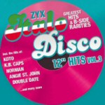 Turkoosinsinistä taustaa vasten vaaleanpunainen ympyrä, jonka sisällä lukee "ZYX Italo Disco 12' Hits Vol. 3".