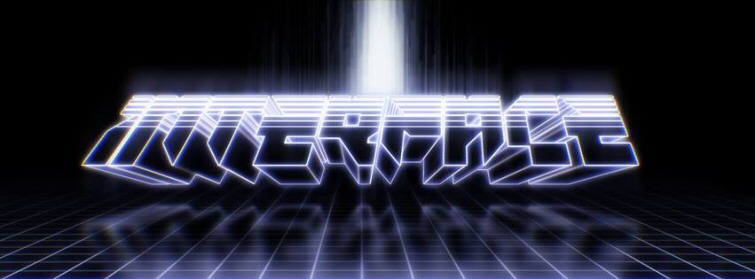 Mustaa taustaa vasten Interfacen logo sinertävällä ja violetilla värillä.