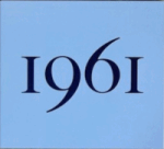Sinistä taustaa vasten vuosinumero 1961 tummansinisellä värillä.