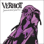 Valkoista taustaa vasten violetilla ja mustalla värillä piirrety ihmishahmo, jonka päällä mustia lintuja.